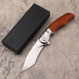 New A2248 High End Flipper Folding Knife D2 Satin Blade Rosewood with Steel Head Handle Outdoor Ball Bearing Washer Fast Open Folder Knives