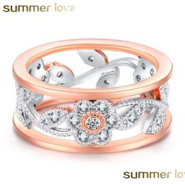 Cluster Rings Trendy Luxurious Hollow Out Flower Rings For Women Exquisite Lucky Cz Crystal Leaf Ring European Wedding Jewe Dhgarden Dhxrt