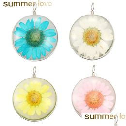 Charms Newest Creative Design Glass Dired Flower Small Daisy Ball Shape Pendant For Necklace Earring Colorf Transparent Diy Jewellery Dr Dh4Rc