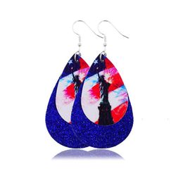 Dangle & Chandelier Fashion Design Double Layer Pu Leather Earring United States Flag Teardrop Printing Dangle For Independ Dhgarden Dh7Sb