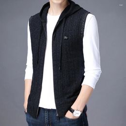 Men's Sweaters Wool Pure Sweater Vest Autumn And Winter Hooded Sleeveless Knitted Cardigan Wearing Thickened Waistcoat