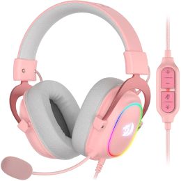 Headphones Redragon Pink Earpiece RGB Wired Gaming Headset 7.1 Surround Sound Multi Platforms Headphone USB Powered for PC/PS4/NS
