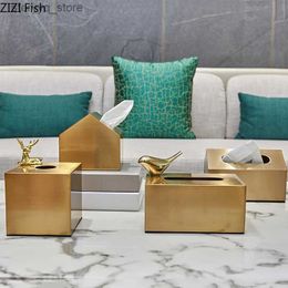 Tissue Boxes Napkins European Luxury Brass Colour Tissue Box Creative Geometric Animal Seat Type Storage Tissue Canister Living Room Modern Home Decor Q240222