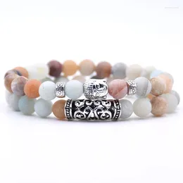 Charm Bracelets Buddha Head Natural Stone Howlite Lava Amazonite Beaded Mala Bracelet Set Couples