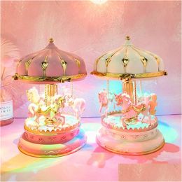 Decorative Objects Figurines Elegant Colorf Flash Carousel Music Box Room Decoration Accessories Home 230830 Drop Delivery Garden Dh7Dh