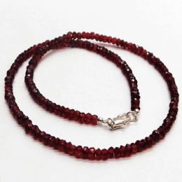 Necklaces 4mm Natural FACETED ruby Garnet gemstone beads necklace Taseel Inspiration Chain Chakra Elegant Wristband Gift Elegant Chic