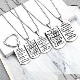 Pendant Necklaces Stainless Steel Family Necklace To My Son Daughter Love Always Remember You Are Braver Dog Tag Pendant Chain Charm K Dhg7U