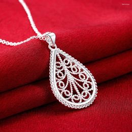 Pendant Necklaces 18 Inch 925 Sterling Silver Link Chain Hollow Flower Water Drop Necklace For Woman Fashion Wedding Gift Jewellery