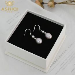 Earrings ASHIQI Real Natural Freshwater Pearl Drop Shape 925 Sterling Silver Dangle Earrings for Women Mother gift
