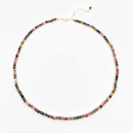 Necklaces Faceted Tourmaline Necklace Rainbow Multicolor Gemstones Natural Stones Beaded 14K Gold Filled Collier Femme Women BOHO Necklace