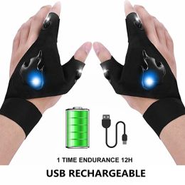 Apparel Led Flashlight Gloves Rechargeable Hands Free Light Gloves Halloween Christmas Gift Gadgets Tools for Outdoor Camping Fishing