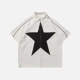 Men's T Shirts Zipper T-shirt Hip Hop Fashion Retro Star Pattern Printing Casual High Street Gothic And Women's Wear