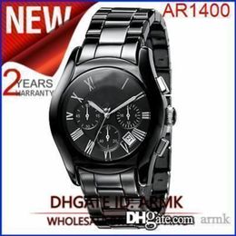 100% ORIGINAL JAPAN MOVEMENT New Lovers Ceramic Black Chronograph Dial Quartz Wrist Watch AR1400 AR1401293w