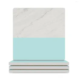 Table Mats Cute Blue Marble Texture Aesthetic Pattern Ceramic Coasters (Square) Mat For Dishes Set Customized