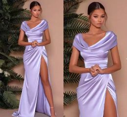 ASO EBI African Lalic/Lavender Bridesmaid Dresses Cap ärmar Sexig delad sida Långärmar Elegant Maid of Honor Prom Gowns BC12338
