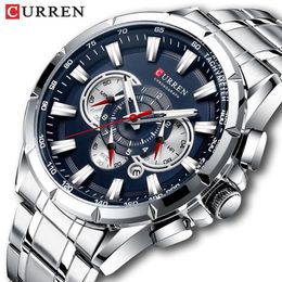 CURREN Wrist Watch Men Waterproof Chronograph Military Army Stainless Steel Male Clock Top Brand Luxury Man Sport Watches 8363 220218D