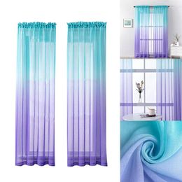 Curtain 2Pcs Gradient Colour Tulle Curtains For Living Room Bedroom Voile Window Treatment Panels Home Decor