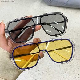 Sunglasses KAMMPT integrated mirror sunglasses for mens fashionable oversized protective goggles fashionable brand design UV400 mens sunglassesL2404