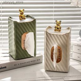 Tissue Boxes Napkins Bear Toilet Tissue Box for Living Room Ceramic Striped Nordic Style Paper Extraction Box Household Face Towel Storage Box Q240222