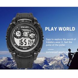 luxury Men Watches 50m Waterproof SMAEL Top Brand LED Sport Watches S Shock Army Watches Men Military 1390 LED Digital Wristwatche249m