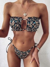 Women's Swimwear Sexy Bikini 2023 Pleated Bandeau Swimsuit Female Swimwear Women Mini Thong Bikini Set Bather Swimming Beachwear for Bathing Suit T240222