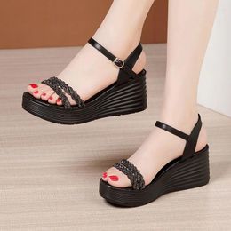 Sandals Fashion Platform Women Shoes Summer 2024 Genuine Leather High Heels Comfort Open Toe Ladies Wedge Sandal Big Size 33-43