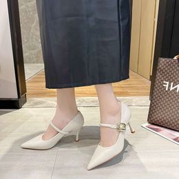 Sexy Buckle High Heels 2024 Spring Fashion Pointed Toe Stiletto Party Pumps Solid Casual Women's Shoes Beige Black Tacones Mujer
