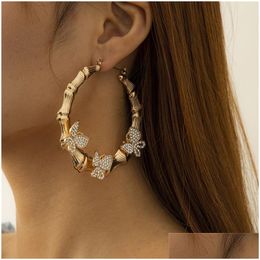 Hoop & Huggie Sier Gold Hoop Earrings Women Iced Out Bling Animal Rhinestone Butterfly Geometric Bamboo Bone Earring Fashion Brand St Dhejn