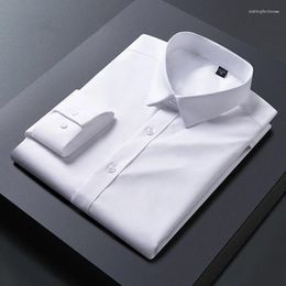 Men's Dress Shirts Bamboo Fiber Stretch Shirt Fashionable Casual Business Long Sleeve Top Anti-Wrinkle No-Iron Solid Color Men Social