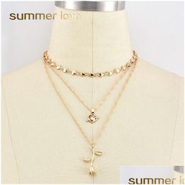Pendant Necklaces Fashion Mtilayer Pendant Necklace Set For Women Peach Heart Cupid Love Rose Flower Crystal Jewellery Gift Dr Dhgarden Dhumo