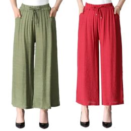 Capris New Summer Women thin cotton linne pants,Plus size Brand wide leg Trousers,casual office pants black red blue green 6XL 7XL