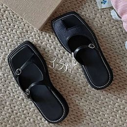 Small and Asymmetric Thick Sole Mandarin Duck Baotou Cool Slippers for Women in 2023 Summer Leather Buckle Super Immortal Low cut Young and Fashionable