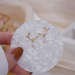 Stud Earrings 14k Real Gold Plated Fashion Jewelery Crystal Leaves Exquisite For Woman Holiday Party Elegant Simple Earring