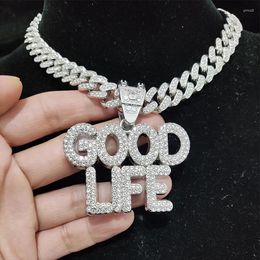 Pendant Necklaces 2024 Men Women Hip Hop GOOD LIFE Necklace Crystal Cuban Chain HipHop Iced Out Bling Letter Charm Jewellery