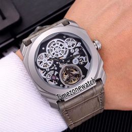 Octo Finissimo Tourbillon Titanium Steel Case 102719 BGO40PLTBXTSK Skeleton Automatic Mens Watch Gray Leather Strap New Watches ti2100