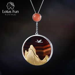 Necklaces Lotus Fun Real 925 Sterling Silver Natural Gemstone Fine Jewelry Creative Returning Bird in the Sunset Pendant without Necklace