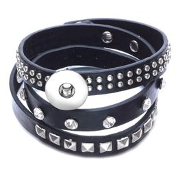Charm Bracelets 18Mm Diy Noosa Snap Bracelet Charms Black Leather Wrap Jewellery For Women European Rivet Crystal Diamond Punk Bracelet Dhchj