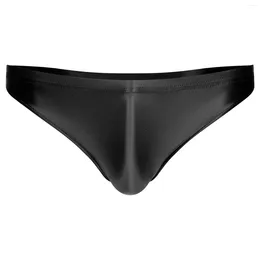 Underpants Men's Glossy Slick Low Rise Briefs Swimwear Swimsuit Bottoms Males Lingerie Solid Elastic Waistband Panties Underwear