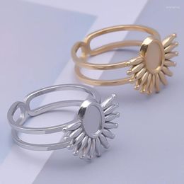 Cluster Rings INS Fashion Stainless Steel Waterproof 18K Gold Colour Irregular Fan Shaped Statement Open Ring For Women Summer Beach Gift