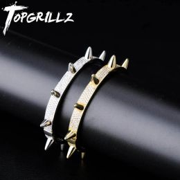 Bracelets TOPGRILLZ Spikes Bangles Rivet Cone Stud Cuff Twist Thorns Bracelets Iced Out Cubic Zircon Bling Hip Hop Jewelry For Men