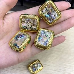 Beads 510pcs Natural Abalone Shell Gold Plated Flat Square Loose Beads Paved Green Crystal Pendant for DIY Jewelry Necklace Earrings