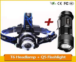 Zoom 3800LM T6 LED Headlamp Headlight Rechargeable 18650 Battery Head Lamp Q5 Mini LED Flashlight Zoomable Tactical Torch1355226