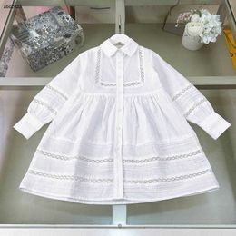 Classics girl skirt Long sleeved baby Lace embroidered dress Size 110-160 kids designer clothes Hollow out design child frock 24Feb20