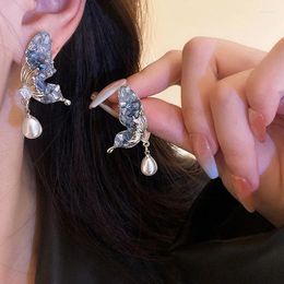 Dangle Earrings Fashion Butterfly Wings Pearl Drop For Women Sweet Elegant Sparkling Crystal Wedding Jewellery
