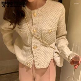 Women's Knits WTEMPO Elegant Knitted Cardigans French Style Vintage Gold Buttons Sweaters Women Fall Winter Casual Short Coats Knitwear