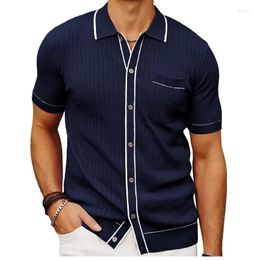 Men's T Shirts 2024 Summer Cardigan Sweater Single Breasted Short Sleeved Business Polo Shirt