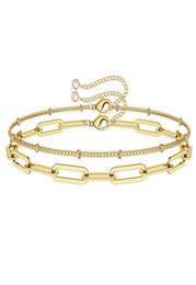 Sc Dainty 14k Gold Bracelet Jewellery Personalised Layered Paperclip Chain Stainless Steel Crystal Charm s Women9019681