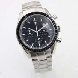 New Arrival Date Quartz Black Face Full Stainless Steel Men's Moon Speed Master Wristwatch Analogue Ti3 Professional Speed Male226E