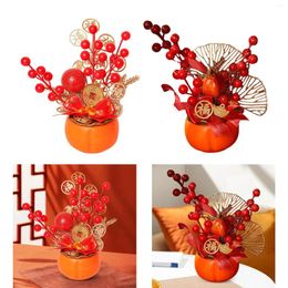 Decorative Flowers Artificial Potted Chinese R Year Decoration Desk Po Prop Red Berry Branches Ornament For Office Spring Festival Indoor