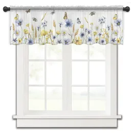 Curtain Flower Butterfly Wheat Ear Small Window Valance Sheer Short Bedroom Home Decor Voile Drapes